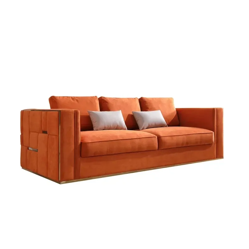 High-end luxury reclining tufted velvet combination sofa set with stainless steel frame, suitable for living rooms and