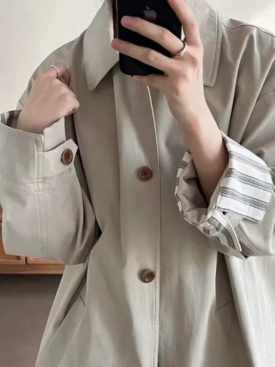 

Женская осень 2024, новинка, простая рабочая одежда, пальто, длинная верхняя одежда, японский прямой крой, воротник на одной пуговице