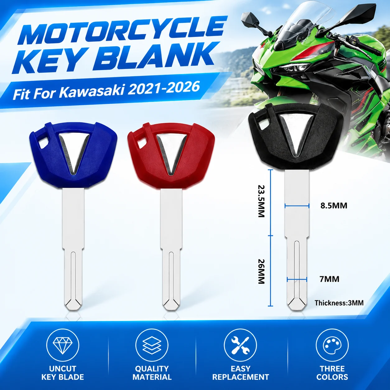 Fit for Versys 1100 S Z1100 Z900RS SE Ninja 7 Z7 Hybrid 1100SX ZX4R ZX4RR ZX10R ZX10RR ZX6R Motorcycle Uncut Blade Blank Key