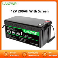 LANPWR 12V 200Ah With Screen LiFePO4 Battery Built-in 100A BMS 2560Wh Energy Max 1280W Load Power Solar Energy Storage