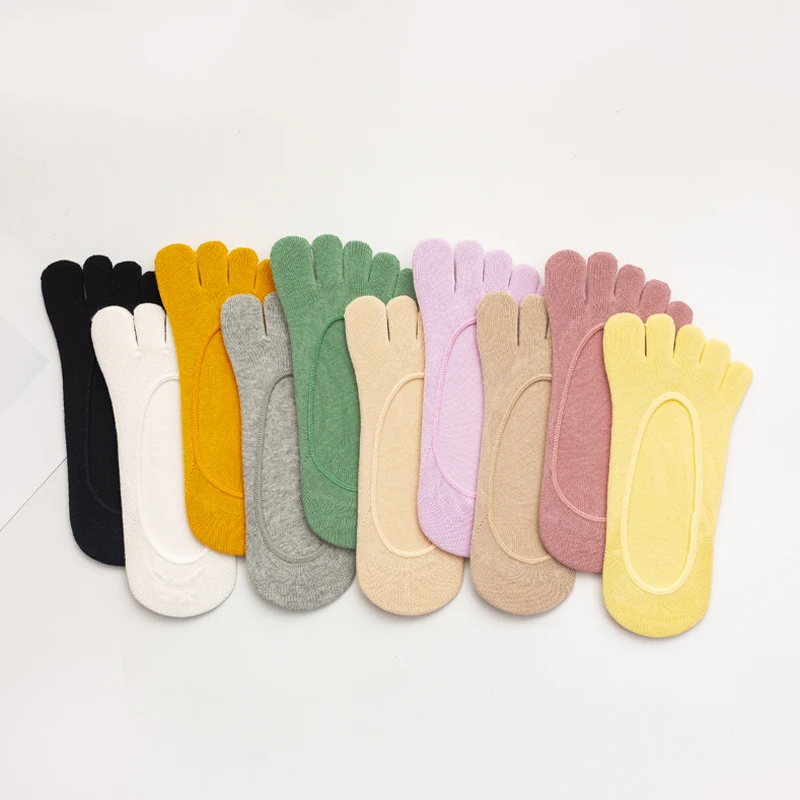 High-quality Women Cotton Five-Finger Socks Summer Thin Funny Toe Invisible Sock Silicone Non-slip socks Breathable Wholesale