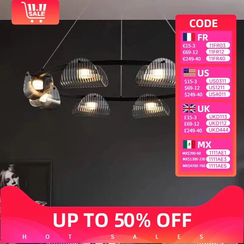 

Postmodern Black Led Pendant Lights Luxury Living Room Smoky Gray Glass Chandelier Indoor Lighting Suspend Lamps Home Luminarias