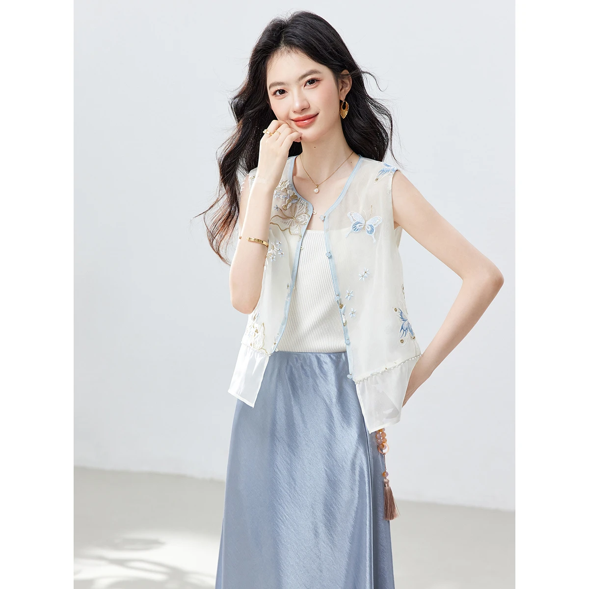 Conjunto Feminino VIMLY Azul E - Embroidery Vest avaliação e preço