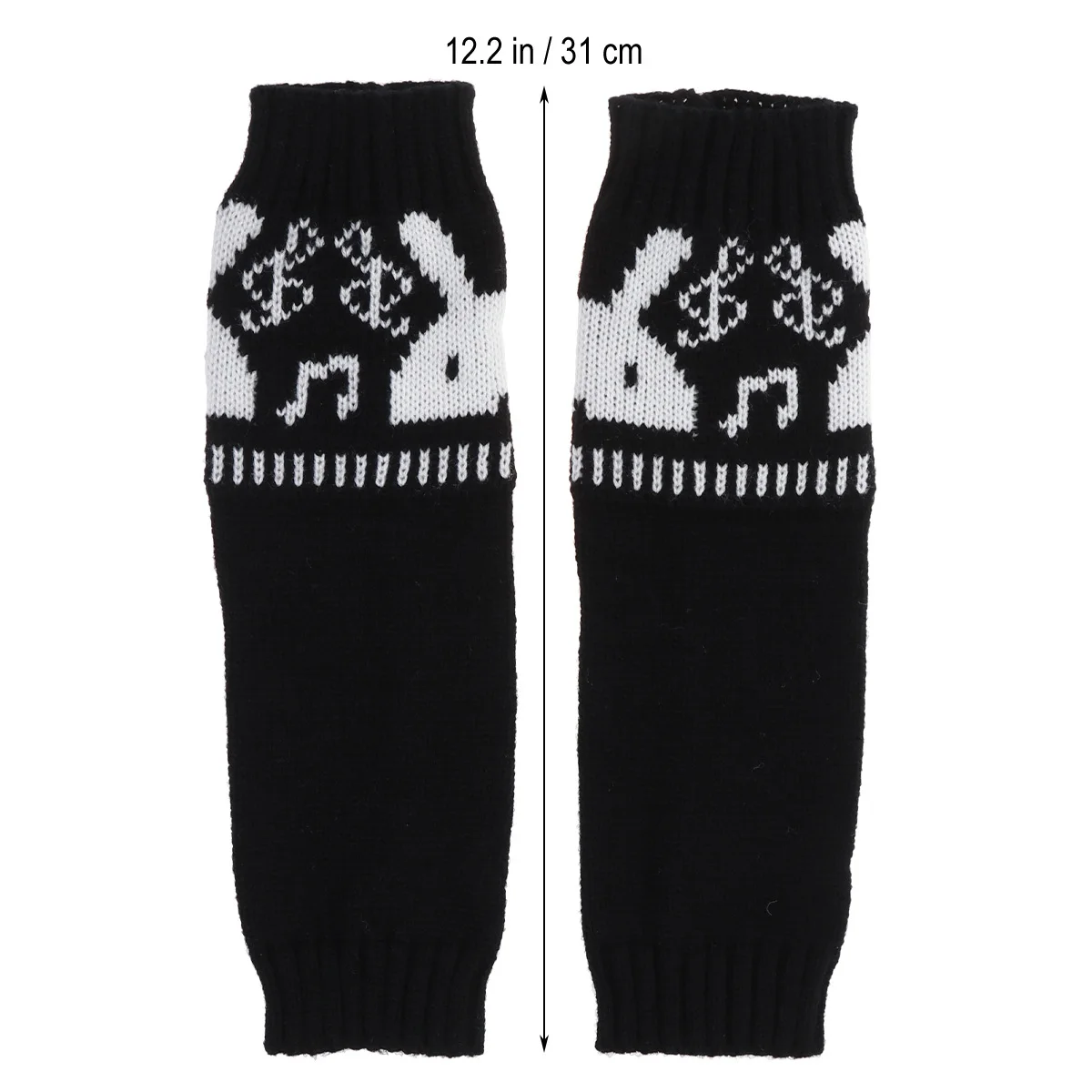 زوج من قفازات الصوف لتدفئة الذراع برأس أرنب أسود طويل بدون أصابع قفازات شتوية بفتحة إبهام خفيفة الوزن للذراع للطقس البارد