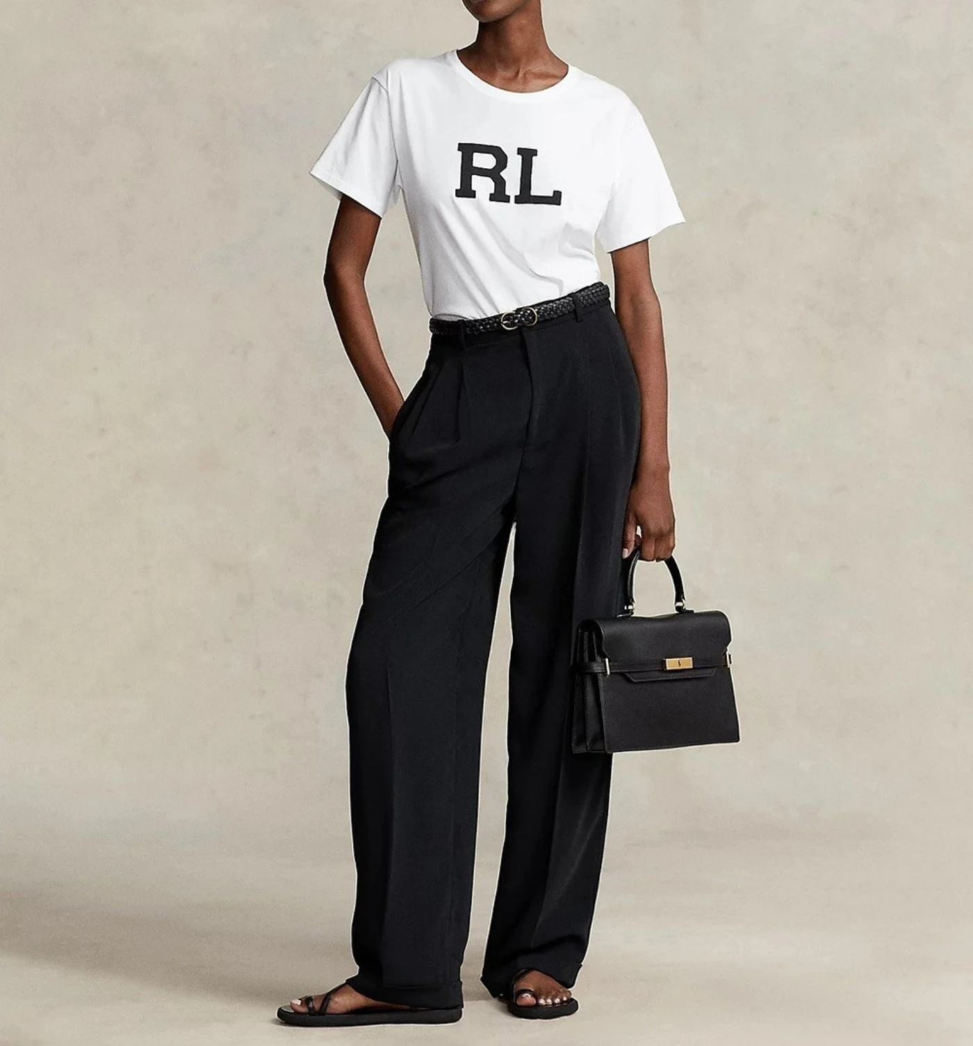 

Classic Simple T-shirt Black and White Rl Letter Printing Pattern High-end Brand Cotton Leisure Vacation Women's T-shirt