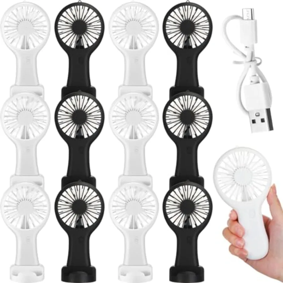 

12 Pcs Mini Hheld Fan Bulk 3 Speed USB Electric Battery Operated Small Portable Pocket Fan with Data Cable Mounting Base Quiet