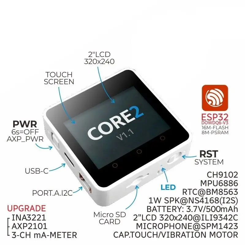 

M5Stack Core2 V1.1 ESP32 макетная плата с сенсорным экраном, Bluetooth-управление