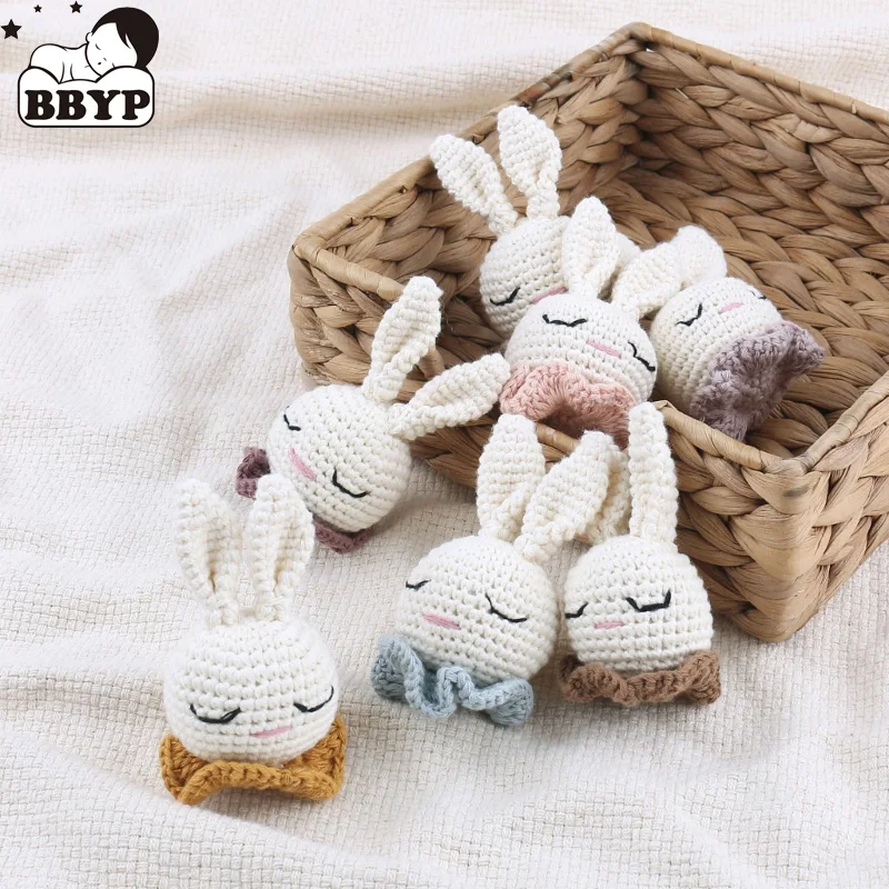 5Pcs Crochet Animal Baby Pacifier Clip Accessories Handmade Bunny Teether Beads Newborn Nipple Clip Dummy Soother Holder Toy