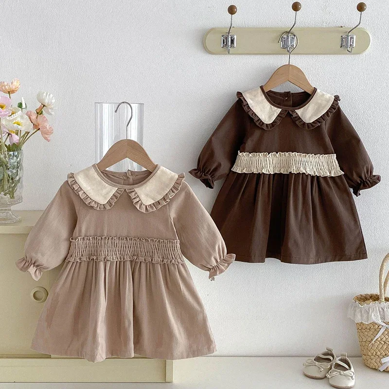 2026 New Spring Children Clothes Sister Dress 0-4Yrs Kids Princess Dresses Long Sleeved Cotton Splicing Baby Girl Party Dress