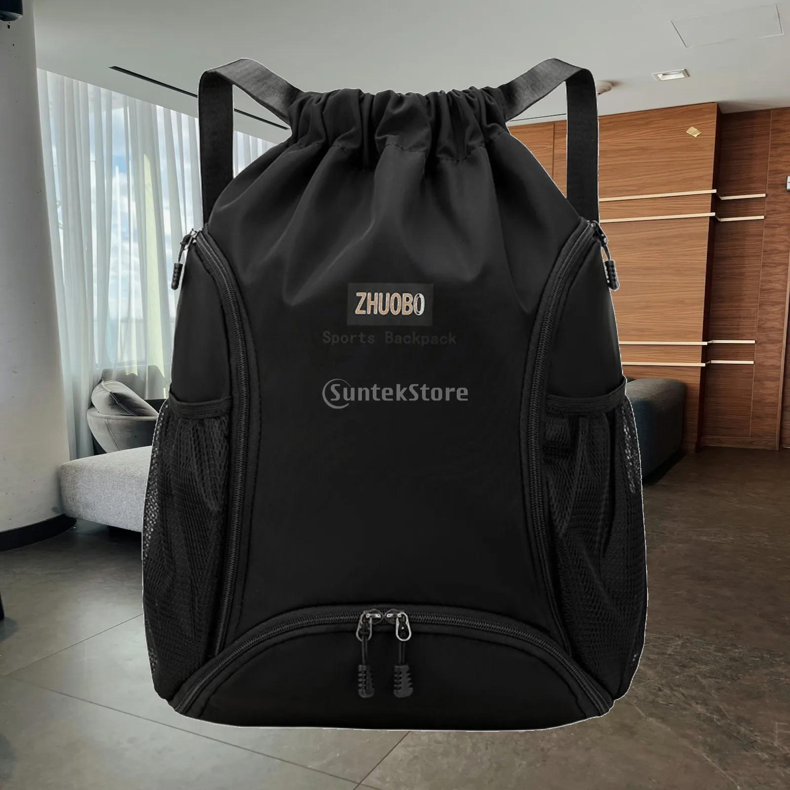 Drawstring Basketball Backpack Sports Bag Zipper Athletic Sackpack with Shoe