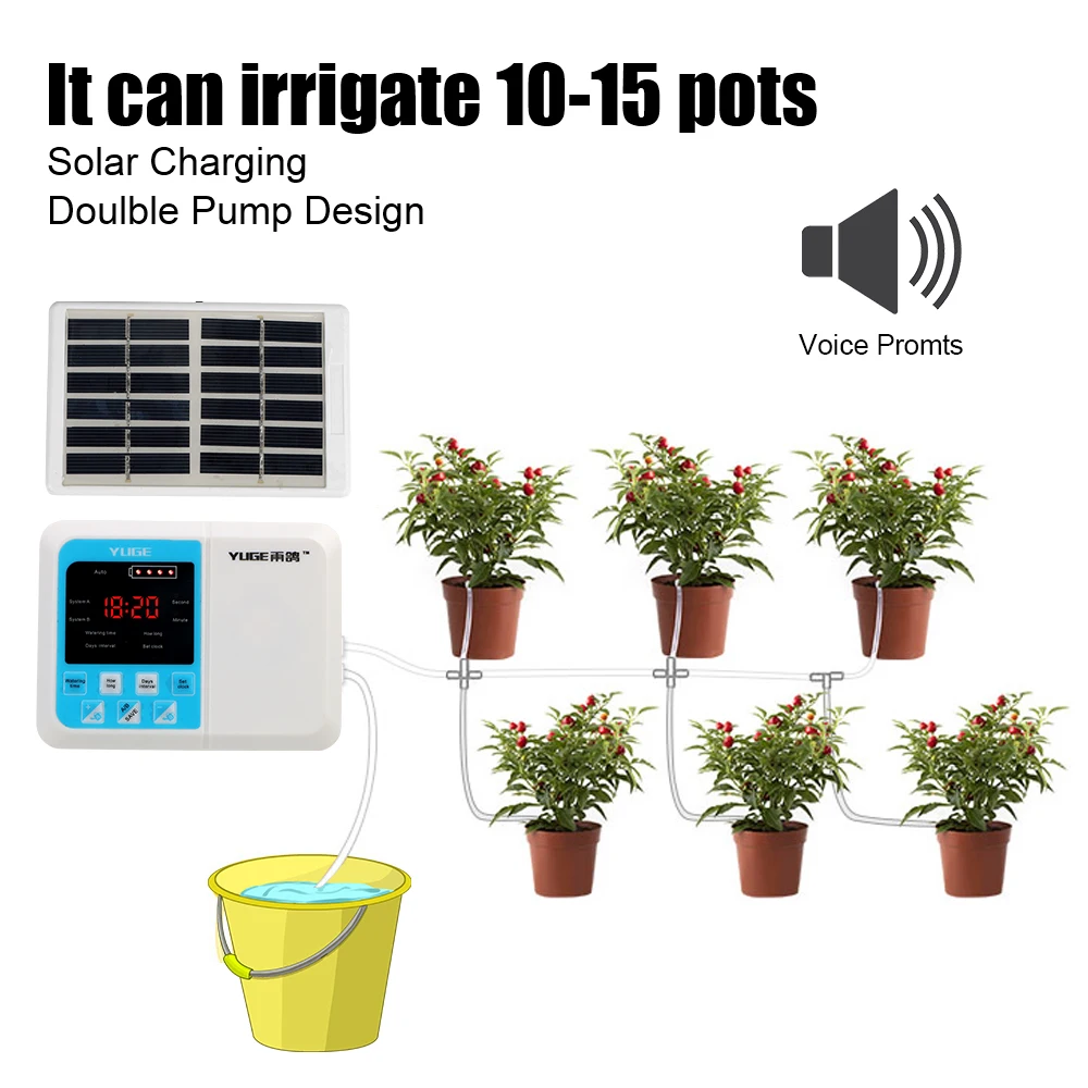 

Intelligent Watering Device for Plants Timer System Solar Energy Automatic Garden Drip Irrigation Device Double Pump Controller
