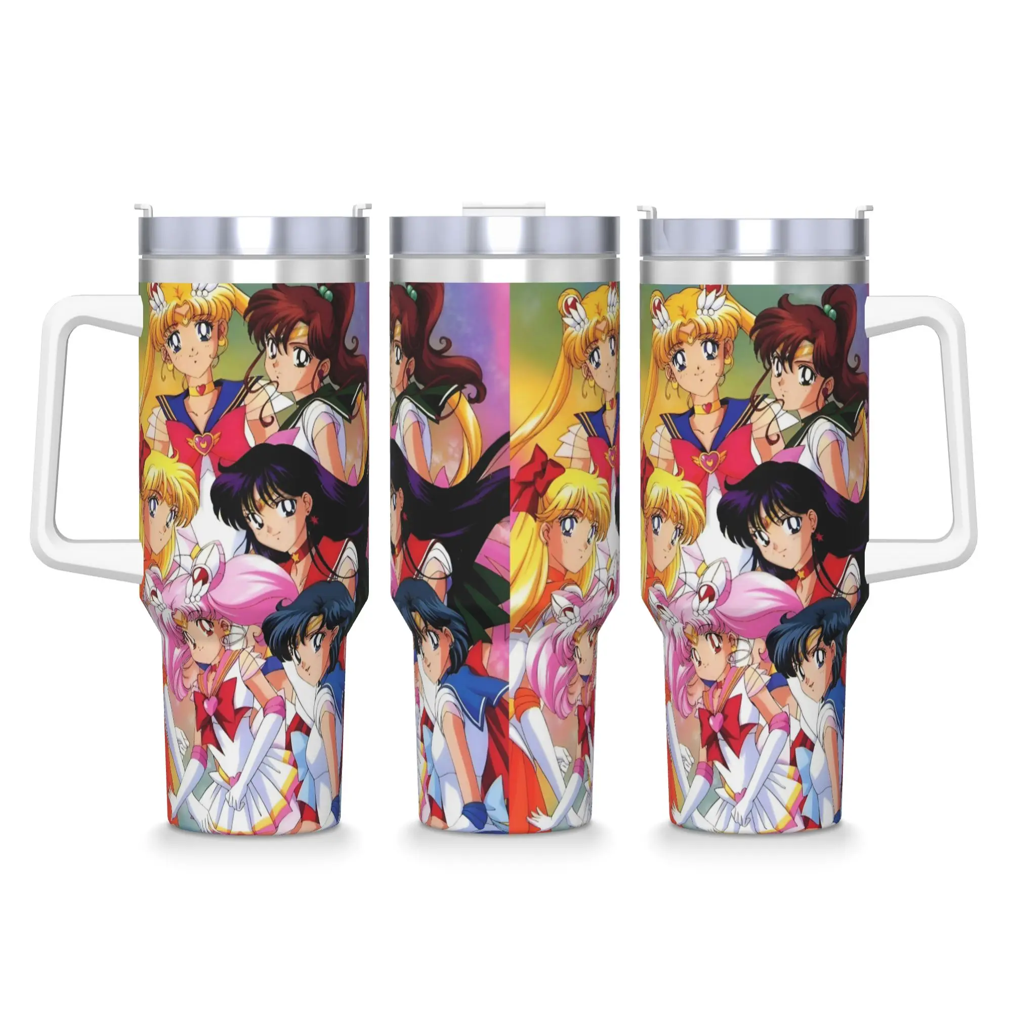 

S-Sailor M-Moon Аниме Стакан из нержавеющей стали для вождения Термокружка с соломинкой и крышкой Кружки на 40 унций Чашка для холодной и горячей воды Бутылка