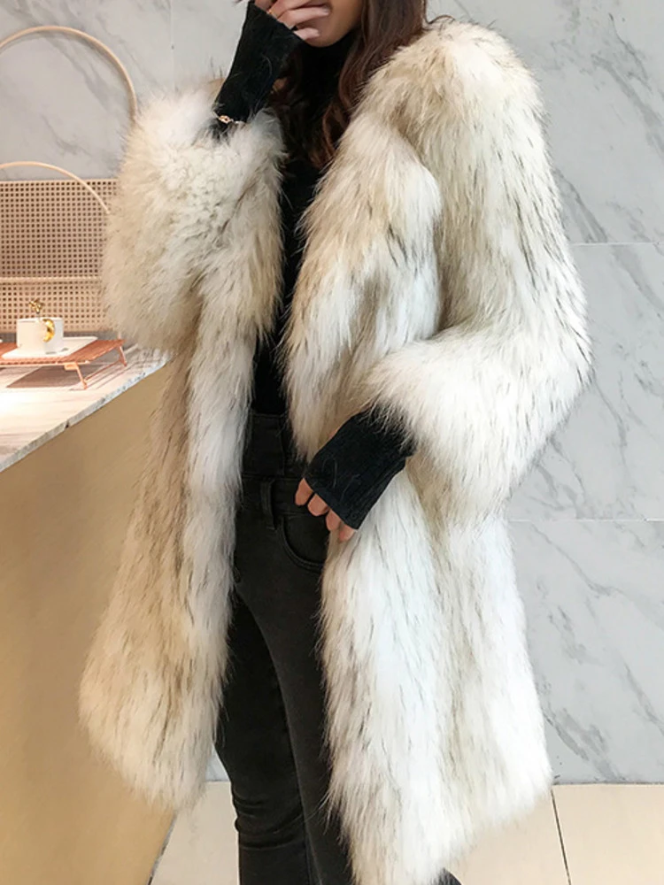 DEAT Fashion Women's Faux Fur Coat Big Lapel Cardigan Long Sleeve Solid Color Loose Thick Warm Jackets Winter 2024 New 7AB6339