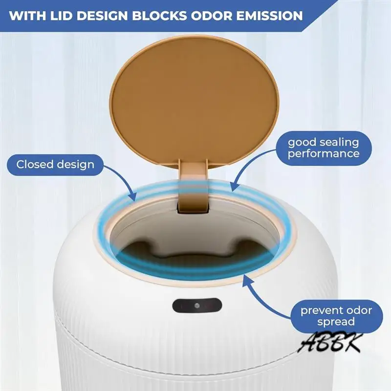 ABBK-Round High-Leg Smart Trash Can Smart Detection Trash Can Built-Inpressure Ring Belt Anti-Slip Mat Suitable Formultiple Scen