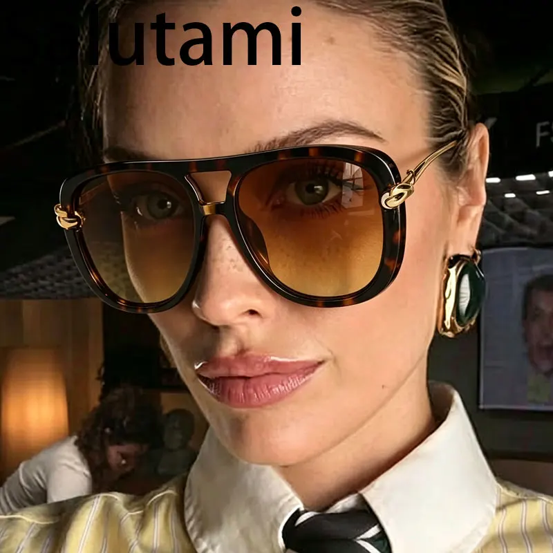New Fashion Alloy Black Gradient Sun Glasses man Elegant Shades Vintage Knot Leg Oversize Square Cat Eye Sunglasses for Women