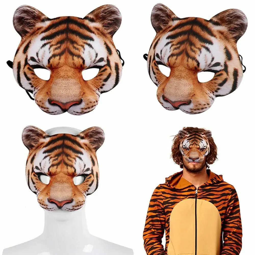 Máscara Cosplay meia-cara para homens e mulheres, máscara animal 3D, porco tigre, adereços de terror, mascarada engraçada, decoração de festa de Halloween