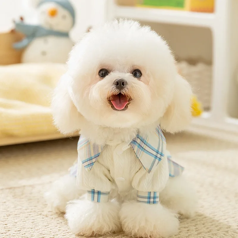 

College Style Dog Clothes Pet Uniform Dresses Small and Medium Dog Winter Clothes Teddy Plaid Pullover Warm Princess Dresses