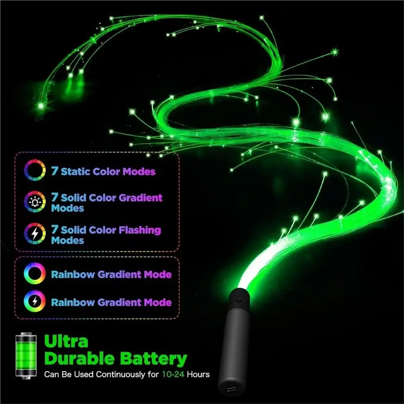 A25F-Fiber Optic LED Rechargeable Whip Light Featuring 30 Color Effects& 360° Swivel For Light Shows/Festivals/For Parties Mode