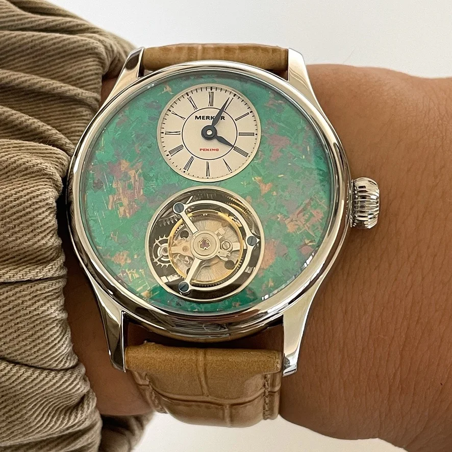 Merkur 100% Tourbillon Watch Men\'s Sapphire Waterproof Watch For Men Mechanical Wristwatches Relogio Masculino Leather Band