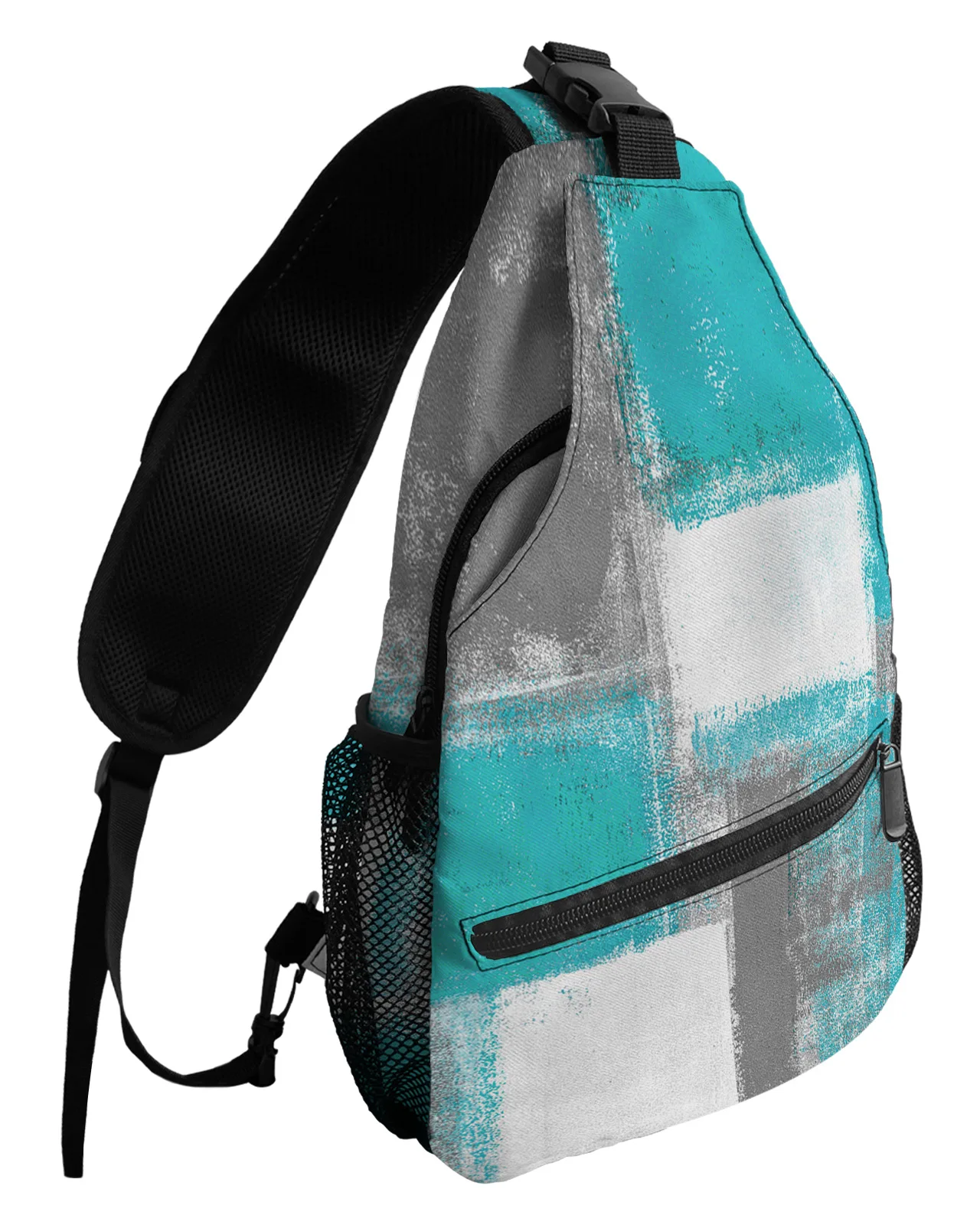 Oil Painting Abstract Geometric Aqua Chest Bags For Women Men Waterproof Messenger Bags Travel Sport One Shoulder Crossbody Bag