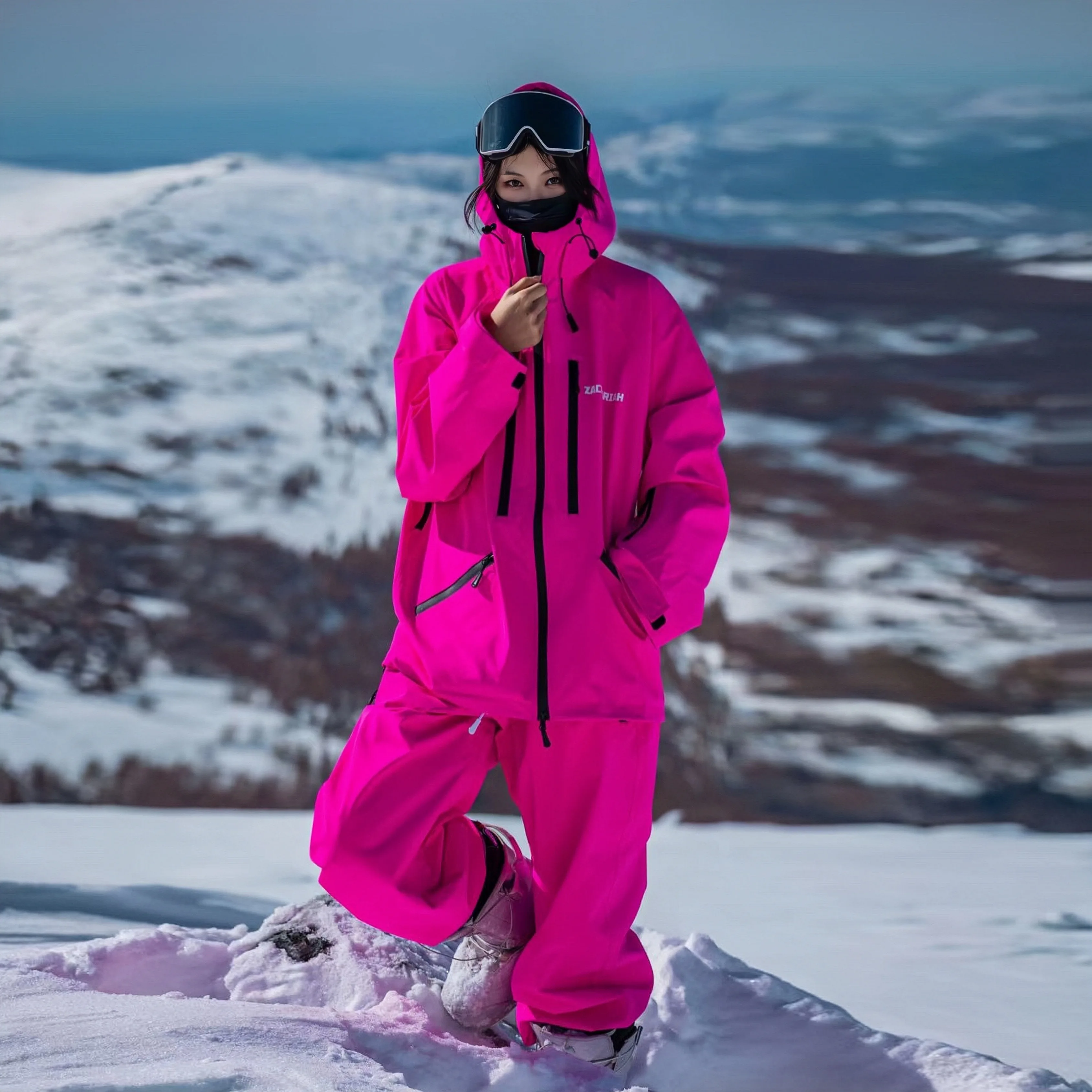 NuJune X zachariah Collaborative functional ski suit set, windproof, waterproof, loose, breathable, warm, and durable jacket