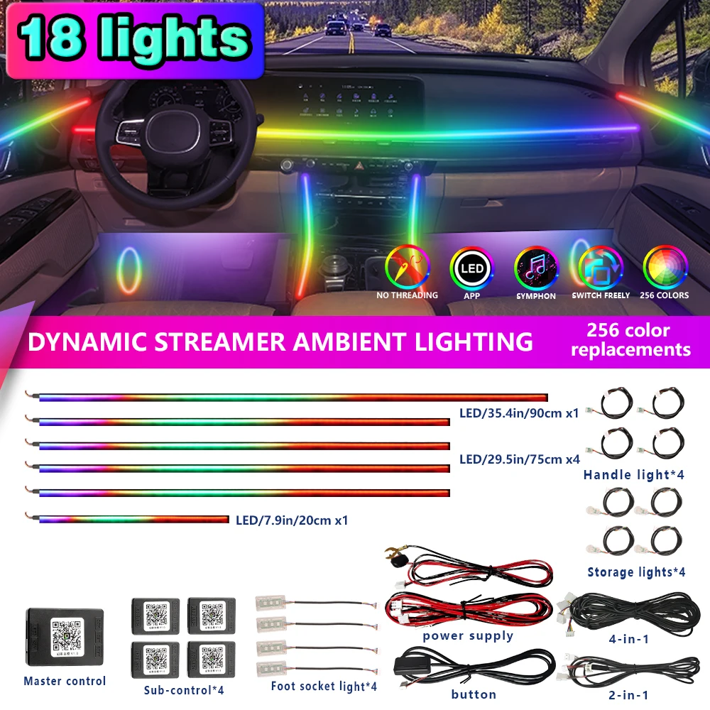 

Smart Remote Control Car Interior Ambient Light RGB 64 Colors LED Quick-Fit Installation Set