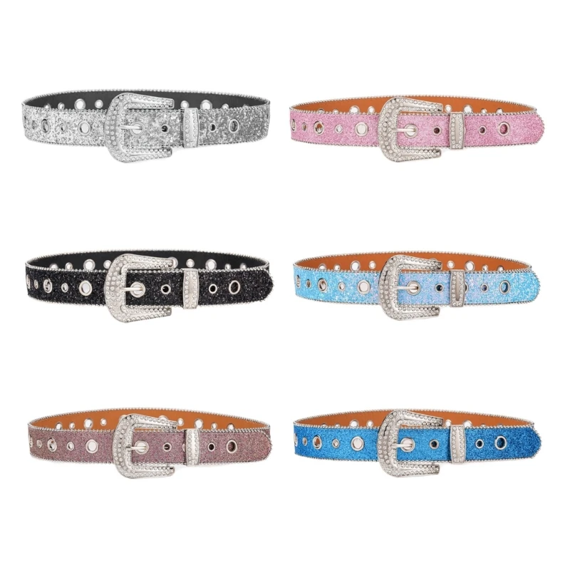 

Rock Full Sequins Adult Waist Belt Luxurious Waist Belt Fashion Belts Adjustable Rhinestone Buckle Belt for Nightclub