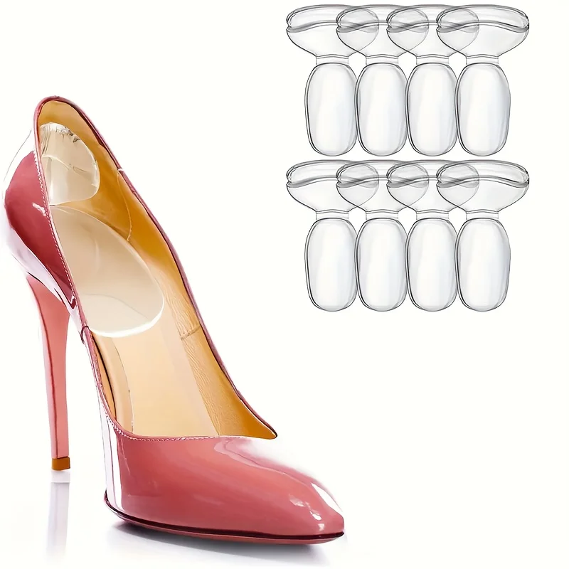 8 أزواج (16 قطعة) مقابض كعب سيليكون - وسائد كعب غير قابلة للانزلاق للأحذية النسائية، نعال مريحة للأحذية الكبيرة، لون طبيعي