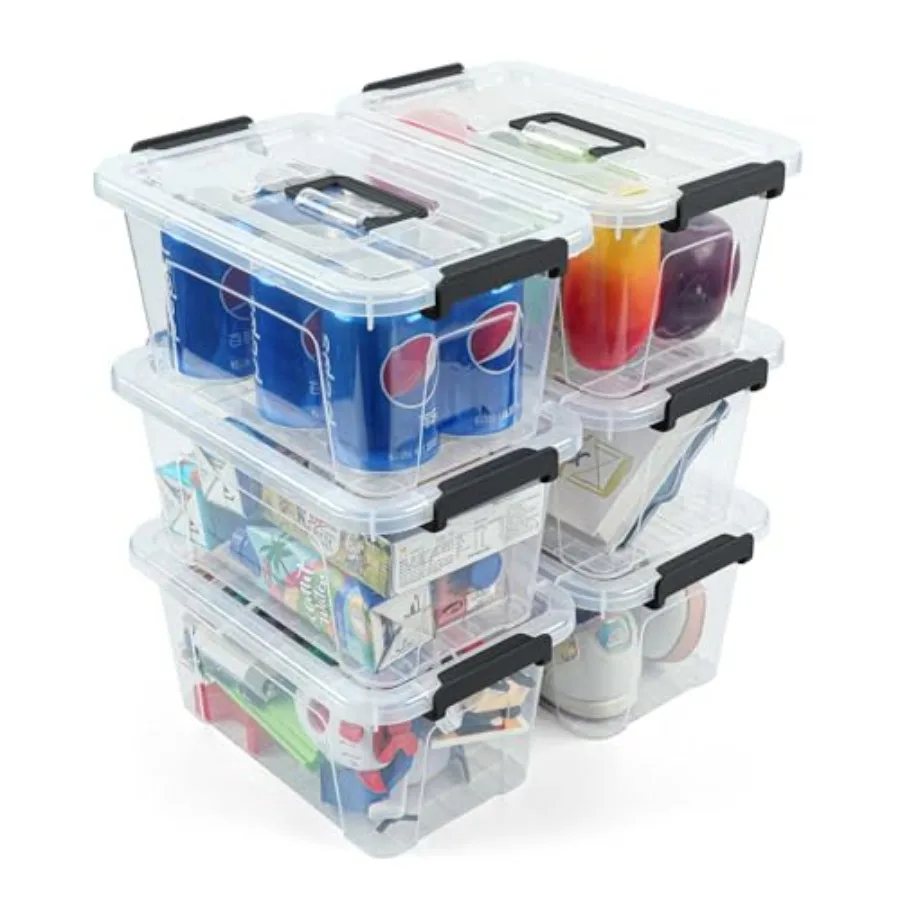 

6 Pack 7 Quart Stackable Plastic Storage Bins with Clear Lids and Buckle-Up Latches for Home Office Pantry Organization Easy to