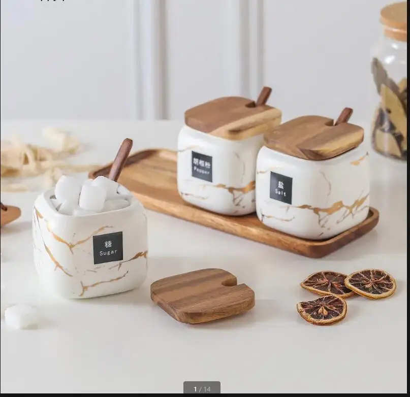 Nordic ceramics gold Marble Seasoning set Scrub Home kitchen Salt shaker Storage organization food container