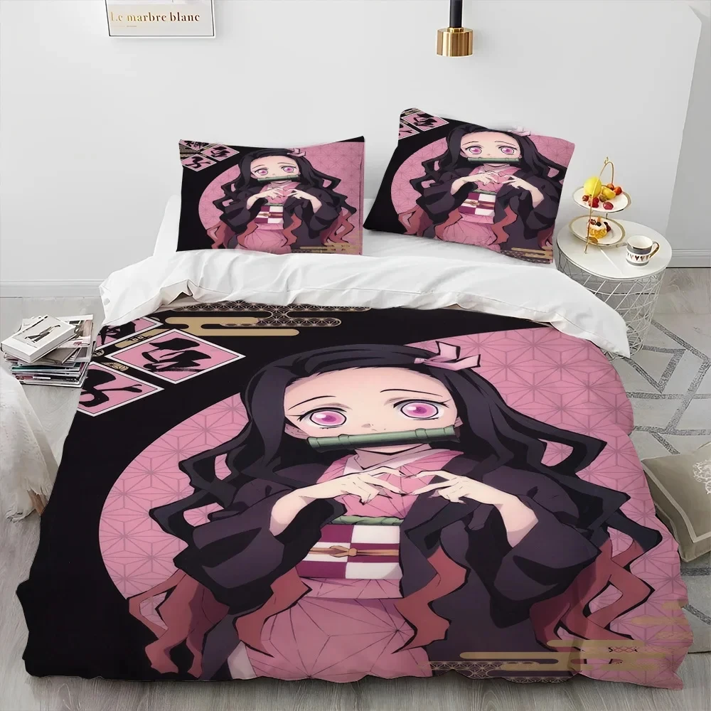 

3PC Anime Bedding Set Demon Slayer Bedding Set Printed Duvet Cover BeddingSet Comfortable Breathable Luxury Sheet Cotton Bedding