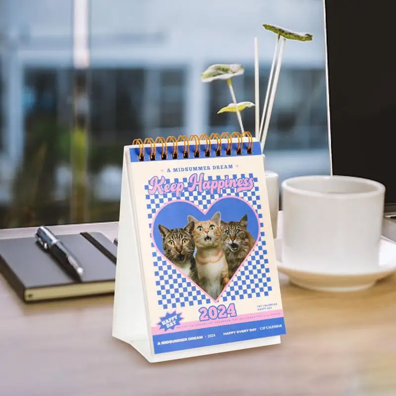 ปฏิทินแมวรายเดือนปฏิทินตั้งโต๊ะที่ไม่ซ้ำกันโต๊ะที่สร้างสรรค์ปฏิทินที่มีสติกเกอร์รูปแมวยืนขึ้นปฏิทิน12รายเดือน
