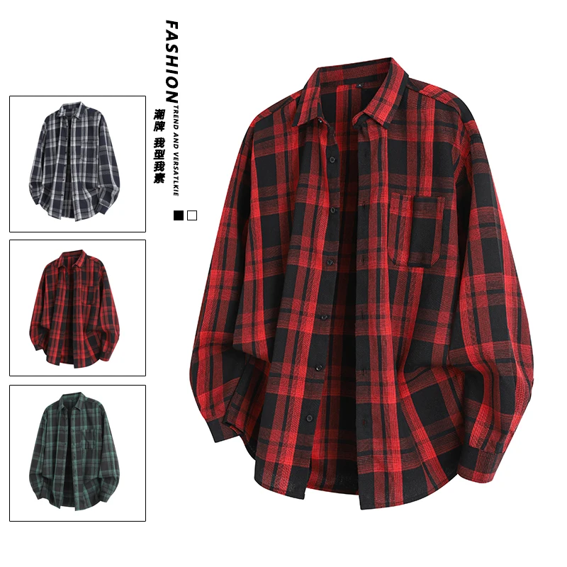 

2025 Осенняя модная хлопковая мужская рубашка с длинным рукавом, новые матовые красные клетчатые деловые рубашки для отдыха, фланелевые весенние рубашки без железа для мужчин