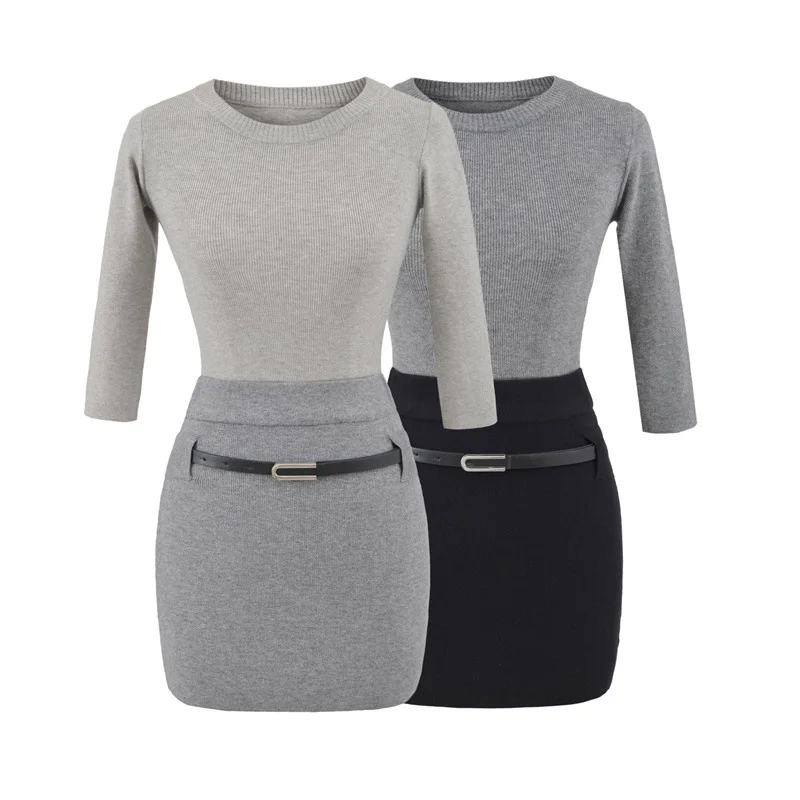 

2025 Hot Selling Winter Simple Round Neck Knitted Top and High Waisted Hip Hugging Skirt Two-piece Set for Women