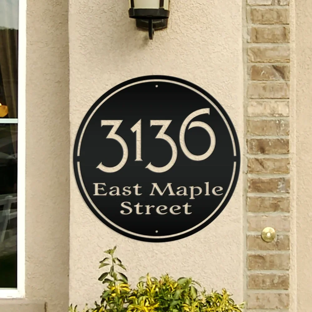 

Personalized Round Metal - Modern Address Sign Custom Farm Decor Wall Art Customized Outdoor decoration at home
