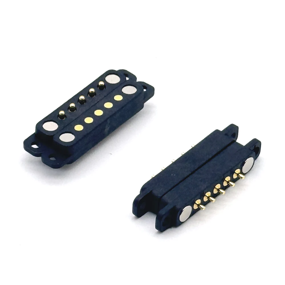 1Pair 5Pin With Ears Waterproof Spacing 2.54mm Magnetic Pogo Pin Connector Pogopin Male Female Spring Loaded DC Power Socket