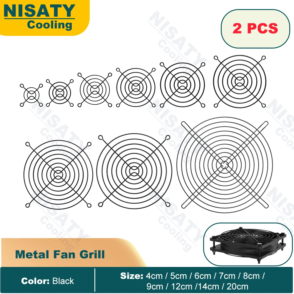 

2PCS 4/5/6/7/8/9/12/20cm Metal Mesh Fan Grills Black Finger Guard Iron Protective Net for Computer Case CPU Fan Grill