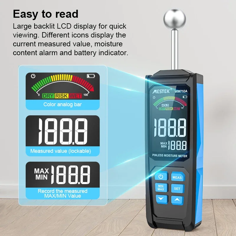 

Digital Wood Moisture Meter Timber Damp Detector Alarm Function Humidity Tester Non-contact Hygrometer Moisture Detector