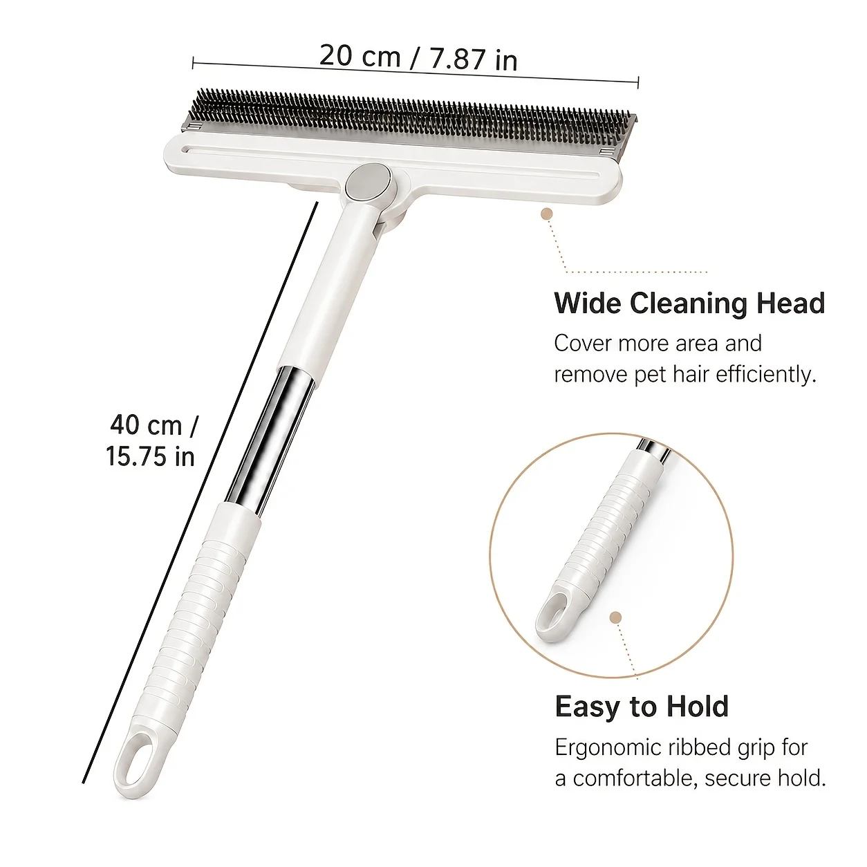 Long Handle Pet Hair Remover Brush - Reusable Dog Cat Fur Cleaning Tool for Sofa Carpet Bedding Clothes & Car Seats