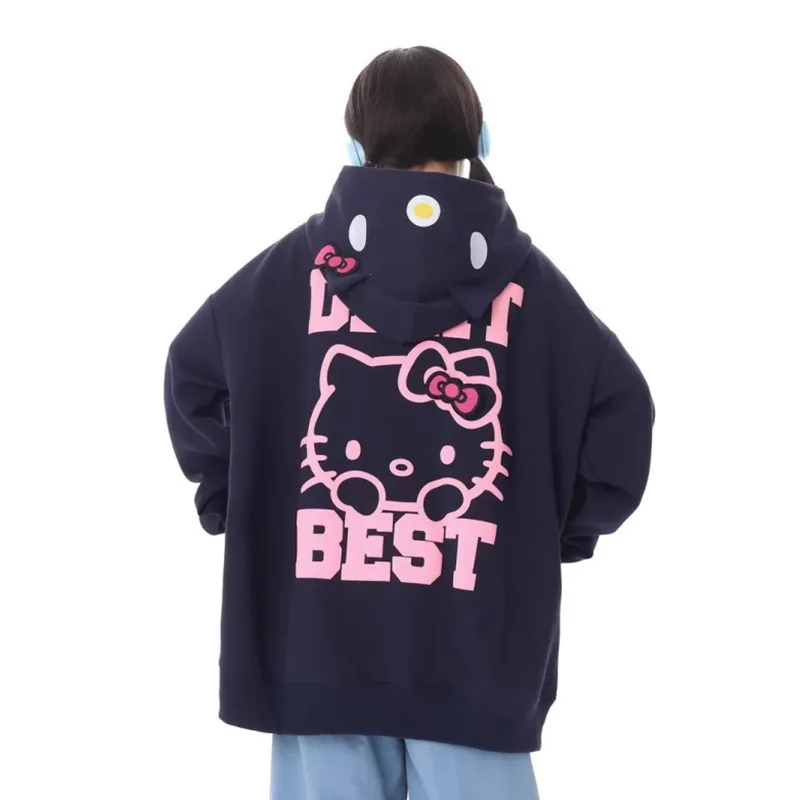 Olá kitty moletom casaco cardigan com capuz zíper mais veludo solto outono e inverno roupas sanrio dos desenhos animados presente