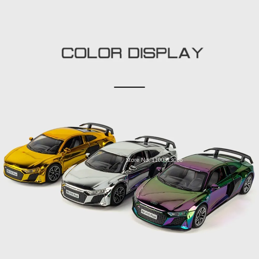 Coches de aleación Lambor URUS R8 V10 escala 1:32, juguetes, modelos fundidos con música ligera, vehículo en miniatura extraíble para coleccionistas, diversión