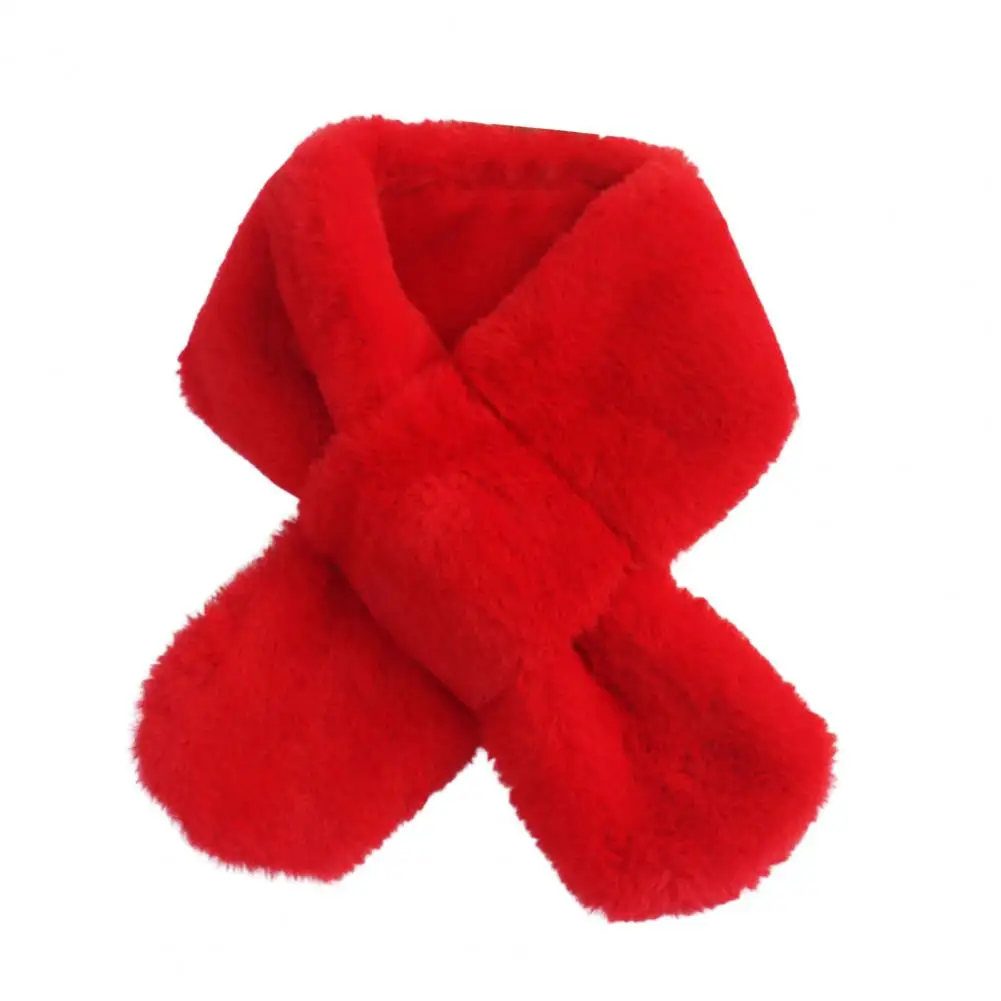 Solid Color Wide Korean Style Kids Scarf Autumn Winter Double-sided Imitation Rabbit Fur Cross Collar Scarf