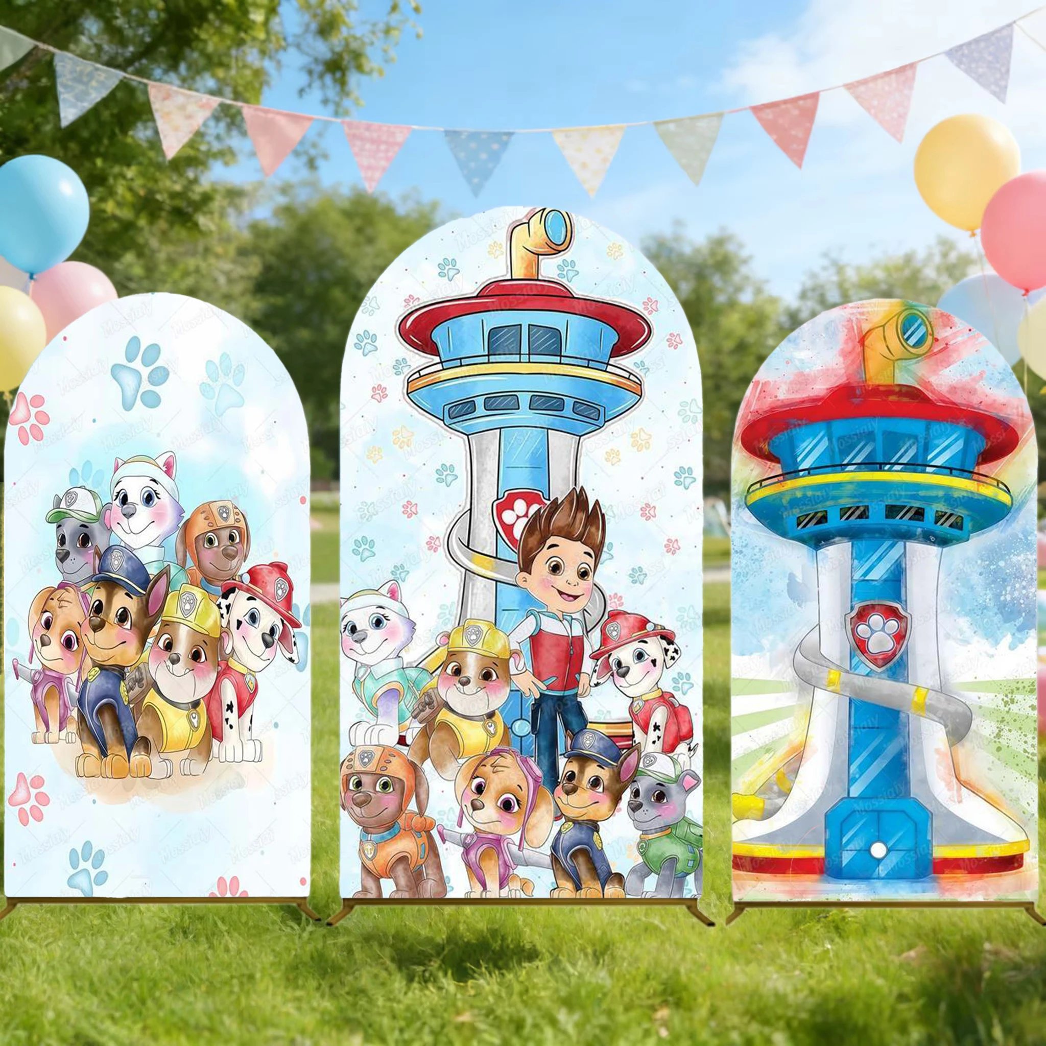 Paw Patrol Theme Arch Cover Backdrops Kids Birthday Party Decoration Dog Baby Shower Arched Wall Banner Photography Background
