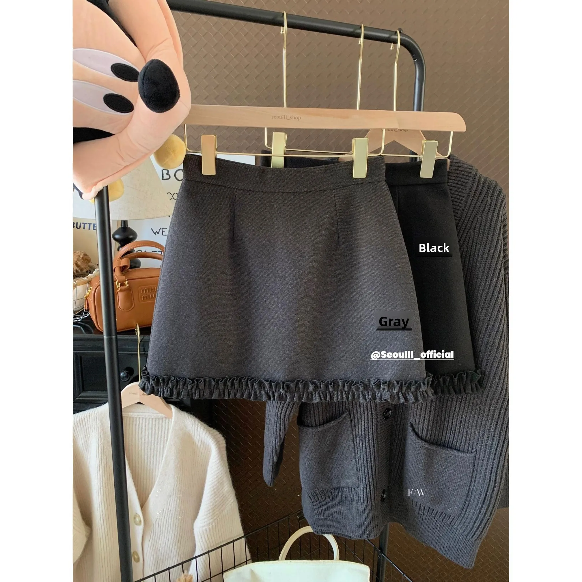 

Элегантная серая шерстяная юбка женская с высокой талией А-силуэта, не просвечивающая, осенне-зимняя, новая модель, модная, утягивающая, короткая юбка