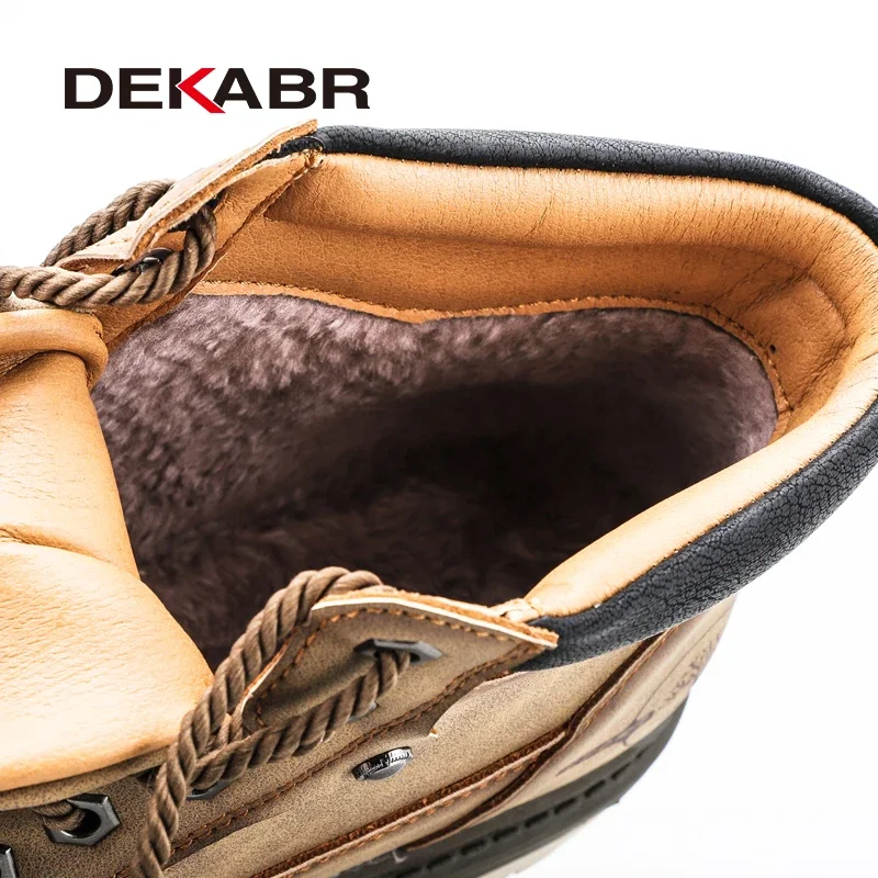 DEKABR Casual Shoes For Men Autumn Winter Warm Fur Plus Comfortable Retro Boots Wear-Resistan Leisure Vintage Style Boots Men