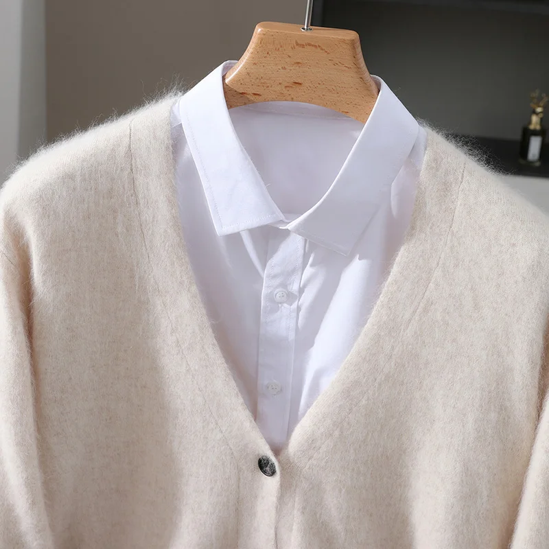 الخريف والشتاء جديد 100% الصوف المنك النقي سترة متماسكة الرجال بلون سترة فضفاضة عادية قاع حجم كبير معطف #6