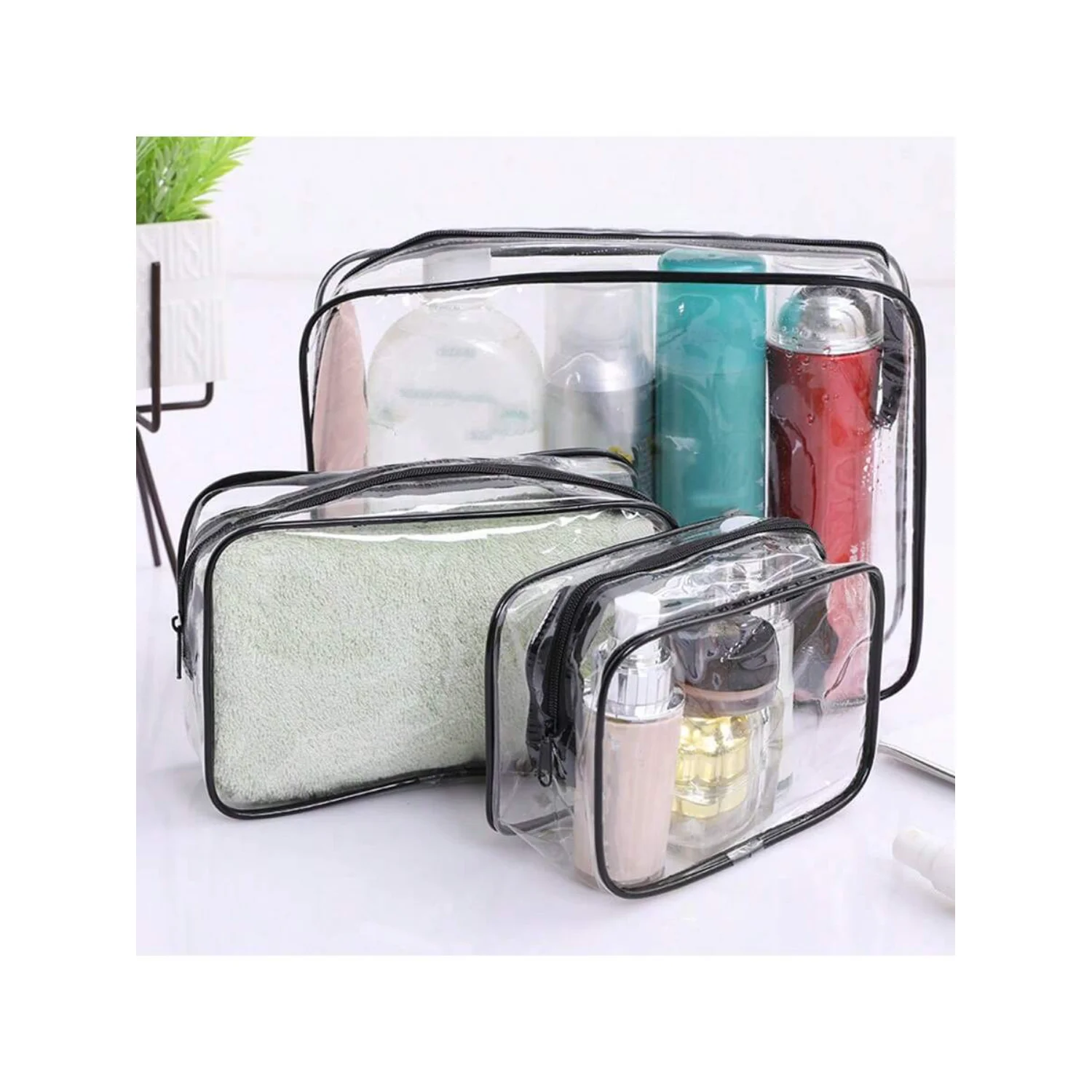 

1Pc Transparent Cosmetic Bag,Large Capacity Portable Toiletry Bag Cosmetic Bag Waterproof Makeup Bag With Zipper Gift For Women