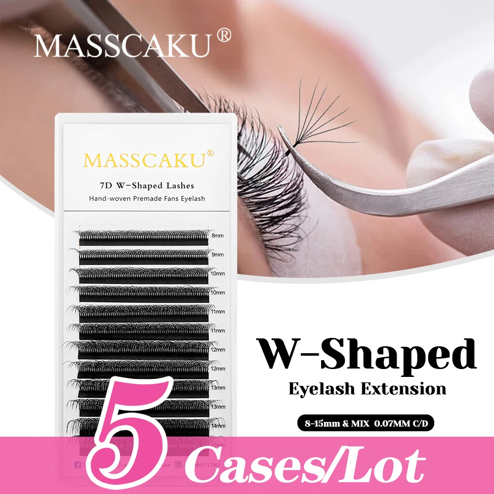 

5cases/lot MASSCAKU 0.07mm Thickness Matte Black W Shape Lashes Wholesale 0.07mm Thickness Russian Volume Lash for Professional