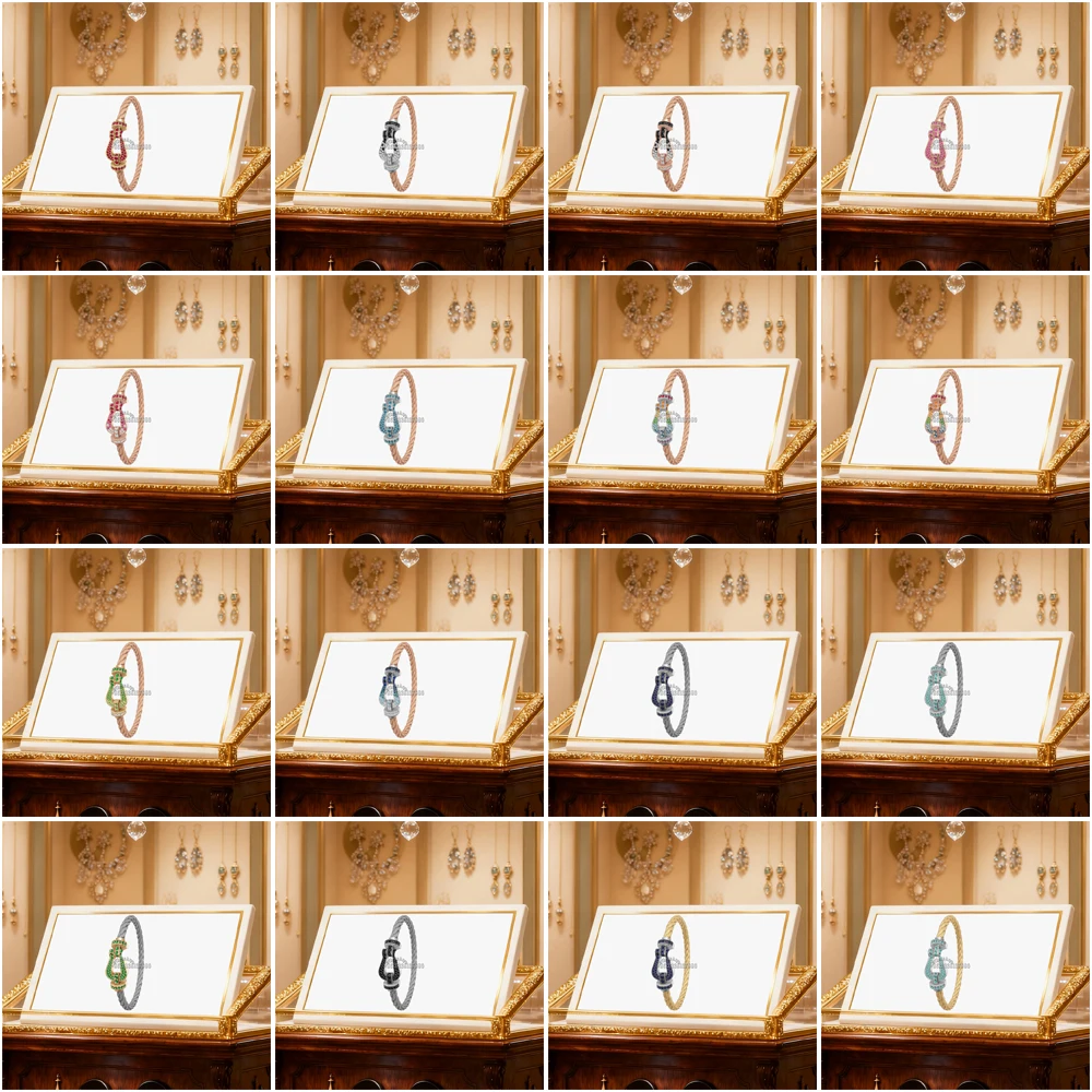 

Gryan 925 Silver Stainless Steel Rope Large Colorful All Zircon Horseshoe Bracelet Female Party Gifts Luxurious Couple Jewelry