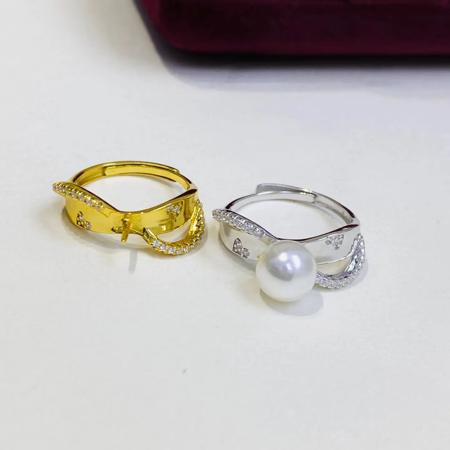 

S925 Sterling Silver Adjustable Ring Mount Settings Findings Mountings Accessory Parts for 7-8mm Pearls